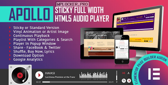 Apollo v1.0.0 – Sticky Full Width HTML5 Audio Player – Elementor Widget Addon