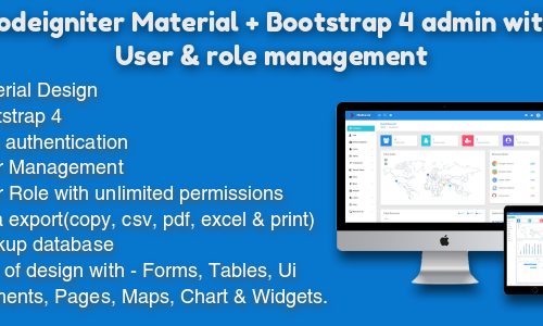 Download Codeigniter Material + Bootstrap 4 admin integration with user & role management