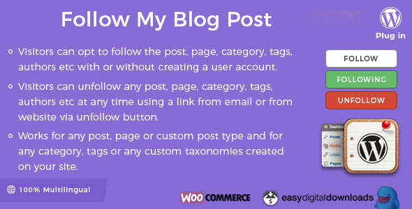 Follow My Blog Post WordPress Plugin v2.0.0