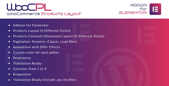 WooCommerce Products Layout for Elementor v1.0 – WordPress Plugin