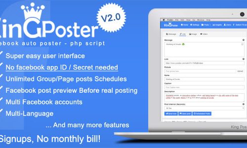 Download King poster v2.2.3 – Facebook multi Group / Page auto post – PHP script