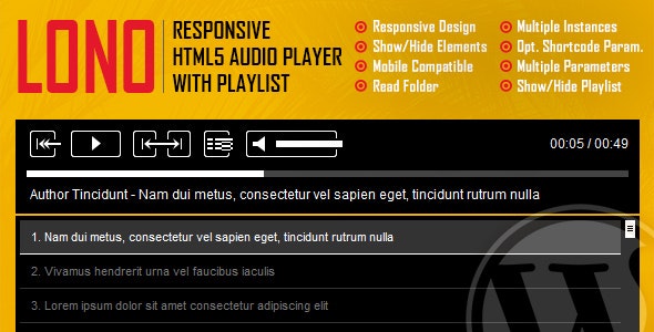 Lono v1.1 – Responsive HTML5 Audio Player With Playlist WordPress Plugin
