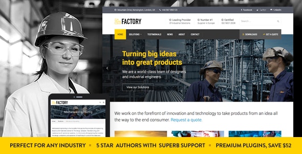 Factory v1.7.1 – Industrial Business WordPress Theme