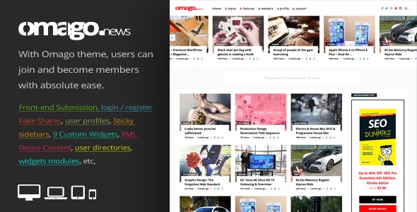 Omago News v1.9 – User Profile Membership & Content Sharing Theme