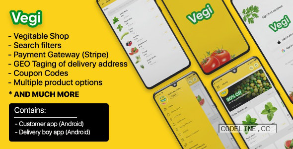 Vegi v1.0 – The Ultimate Grocery – Food – Milk Ordering app with Delivery boy & Admin : Android / Laravel