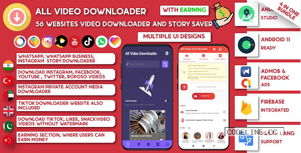 All Video Downloader & Story Saver v4.9 – 56 Websites Earning-Snackvideo, Whatsapp, Tiktok, Instagram, FB