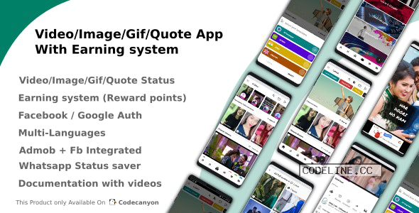 Video/Image/Gif/Quote App With Earning system (Reward points) v3.4