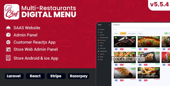 Chef v5.5.4 – Multi-restaurant Saas – Contact less Digital Menu Admin Panel with – React Native App
