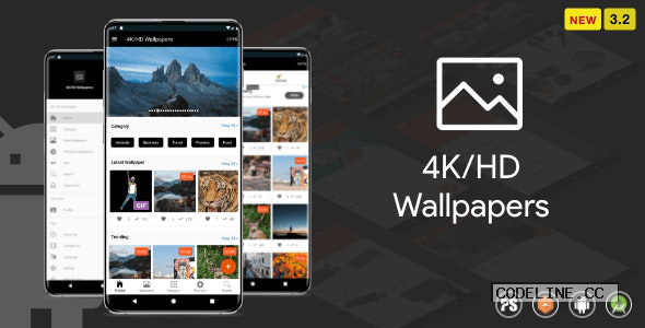4K/HD Wallpaper Android App v3.2 – ( Auto Shuffle + Gif + Live + Admob + Firebase Noti + PHP Backend)