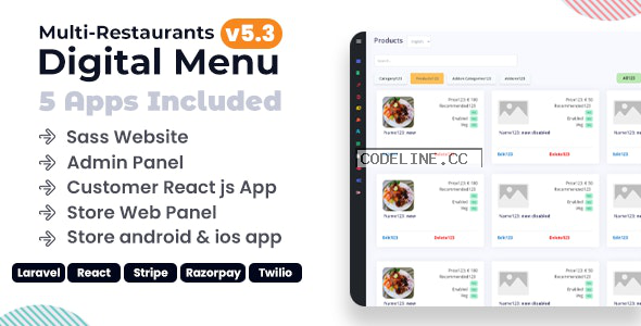 Chef v5.3 – Multi-restaurant Saas – Contact less Digital Menu Admin Panel with – React Native App