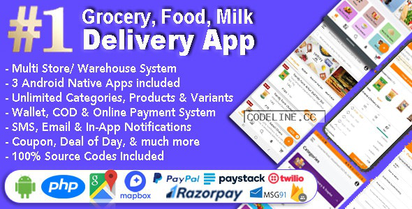Grocery and Vegetable Delivery Android App with Admin Panel v1.6.6 – Multi-Store with 3 Apps