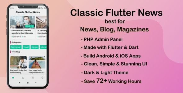 Classic Flutter News App v1.0 – best for News, Blog and Magazines