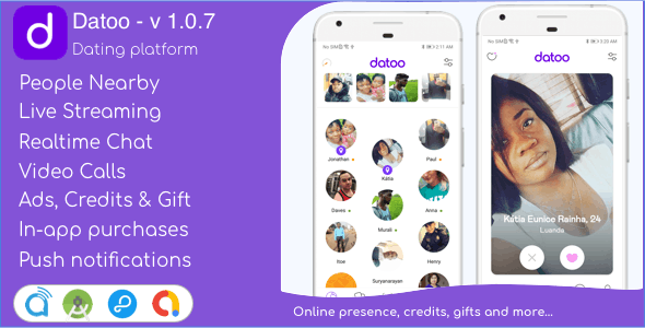 Datoo v1.0.7 – Dating platform with Live Steaming and Video calls + Admin Panel