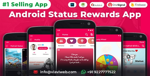 Android Status App With Reward Point (Lucky Wheel, WA Status Saver, Video, GIF, Quotes & Image) v8.0
