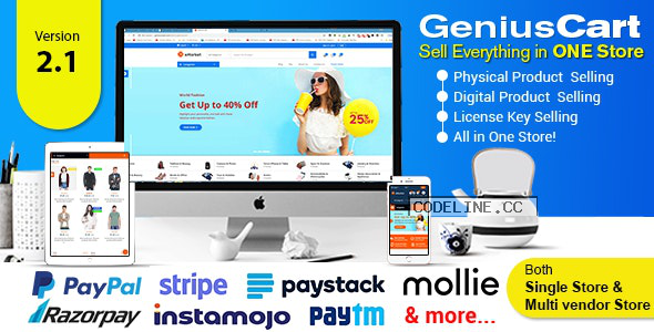 GeniusCart v2.1 – Single or Multivendor Ecommerce System with Physical and Digital Product Marketplace