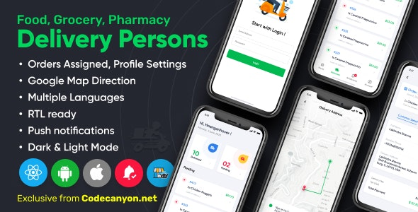 Delivery Person for Food, Grocery, Pharmacy, Stores React Native v1.0 – WordPress Woocommerce App