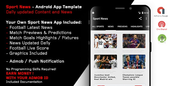 Sport News – Football Android App Template (Admob/Push) – 3 april 19
