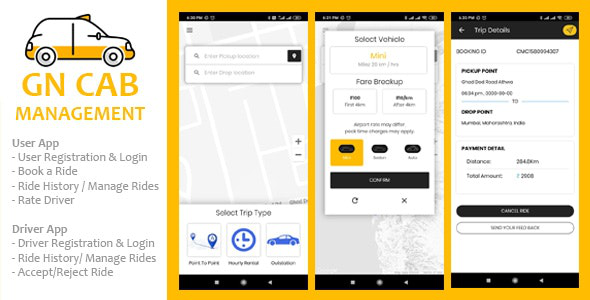 GN Cab Management v1.0.1 – Ionic Cab Booking, Taxi Booking Android & iPhone App, PHP Codeigniter
