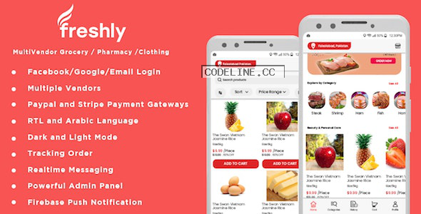 Freshly v1.0 – Native Multi Vendor Grocery, Food, Pharmacy, Store Delivery Mobile App