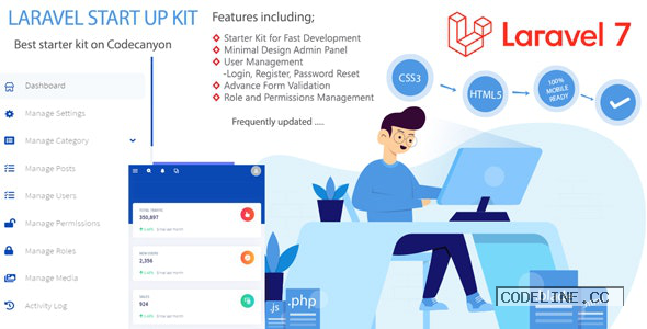 Laravel Bootstrap Starter Kit v1.0 – User Manager, Role, Permission, CRUD, Media Library and More