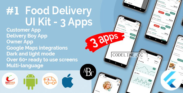 Food Delivery UI Kit in Flutter v1.0.0 – 3 Apps – Customer App + Delivery App + Owner App