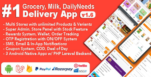 Grocery and Vegetable Delivery Android App with Admin Panel v1.6.4 – Multi-Store with 3 Apps