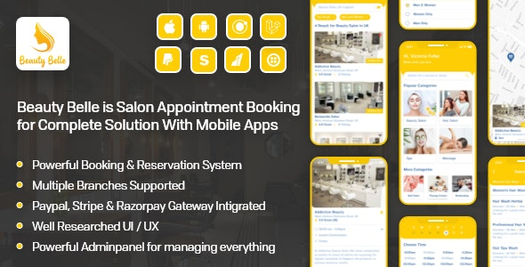 Beauty Belle v1.1 – Salon & Spa Appointment Booking App For Android – iOS App with admin panel