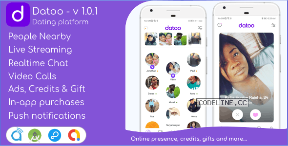 Datoo v1.0.1 – Dating platform with Live Steaming and Video calls + Admin Panel