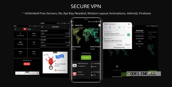 Secure VPN v1.0 – (Unlimted Free Servers + Admob + Motion Layout)