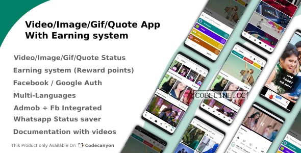 Video/Image/Gif/Quote App With Earning system (Reward points) v3.3