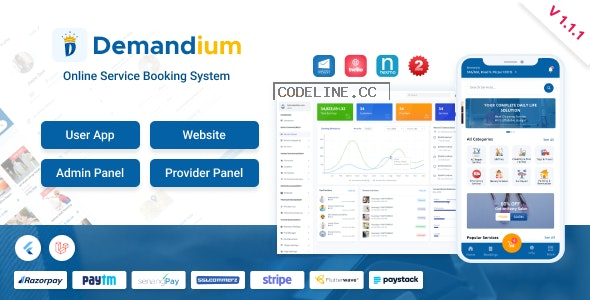 Demandium v1.1.1 – Multi Provider On Demand, Handyman, Home service App with admin panel