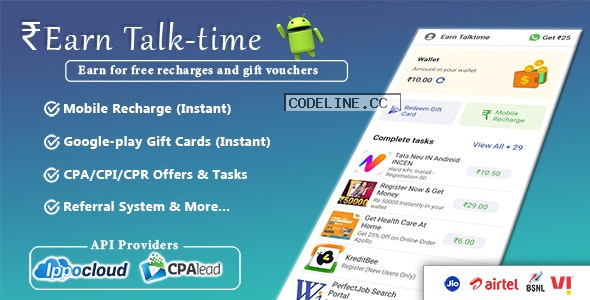 Earn Talk time v1.0 – Mobile Top-up, Redeem Codes, Recharge Plans, Have Your Own Recharge App