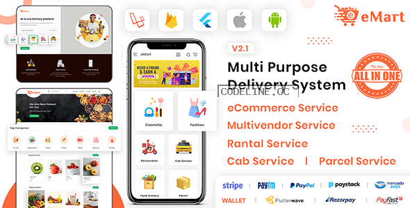 eMart v2.1.1 – Multivendor Food, eCommerce, Parcel, Taxi booking, Car Rental App with Admin and Website