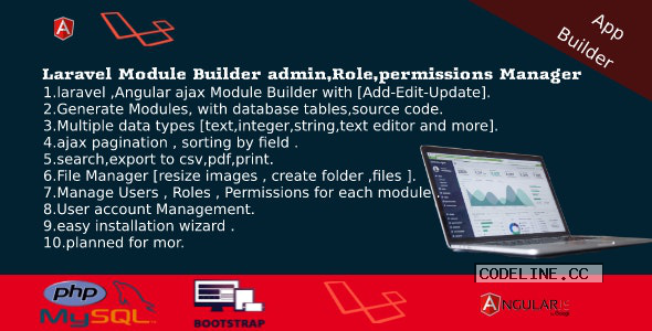 Laravel Admin Builder v2.2 – Angular CRUD+Users, Roles, Permission +Files Manager