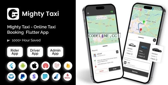 MightyTaxi v2.0 – Flutter Online Taxi Booking Full Solution | User App | Admin Laravel Panel | Driver app