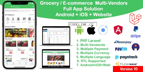 grocery / delivery services / ecommerce multi vendors(Android + iOS + Website) ionic 5 / CodeIgniter v11.0