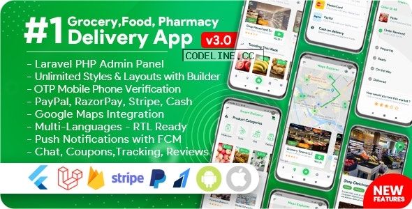 Grocery, Food, Pharmacy, Store Delivery Mobile App with Admin Panel v3.0