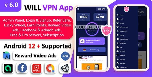 WILL VPN App v6.0 – VPN App With Admin Panel | Secure VPN & Fast VPN | Refer & Earn | Reward Lucky Wheel