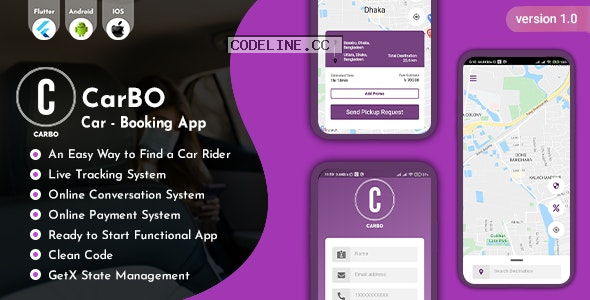 CarBo v1.0 – Online Car Booking Flutter App UI Kit