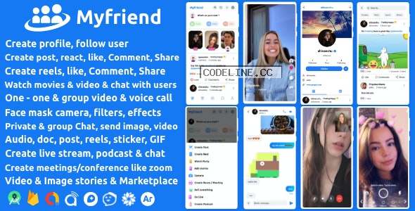 Myfriend v3.0 – Friend Chat Post Tiktok Follow Radio Group ecommerce Zoom Live clone social network app