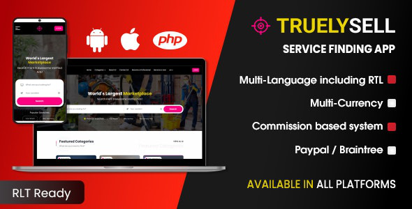 TruelySell v1.0.2 – On-demand Service Marketplace, nearby Service Finder and Bookings Web, Android and iOS