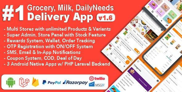 Grocery and Vegetable Delivery Android App with Admin Panel v1.6.3 – Multi-Store with 3 Apps