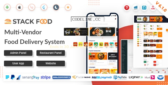 StackFood Multi Restaurant v6.1.0 – Food Delivery App with Laravel Admin and Restaurant Panel