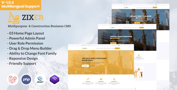 Zixer v1.0.2 – Multipurpose Website & Construction Business Company CMS