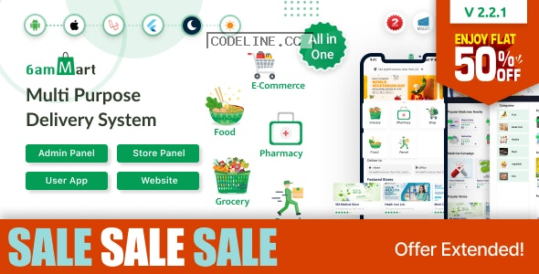 6amMart v2.2.1 – Multivendor Food, Grocery, eCommerce, Parcel, Pharmacy delivery app with Admin & Website –