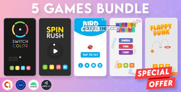 BUNDLE 5 GAMES | Admob + GDPR + Unity
