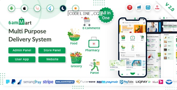 6amMart v2.0 – Multivendor Food, Grocery, eCommerce, Parcel, Pharmacy delivery app with Admin & Website