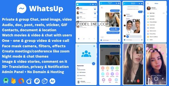 WhatsUp v1.0 – WhatsApp Clone Chat Groups Video & Audio Call Zoom Watch Party Chatting Social Network App
