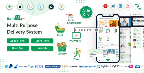 6amMart v2.4 – Multivendor Food, Grocery, eCommerce, Parcel, Pharmacy delivery app with Admin & Website –