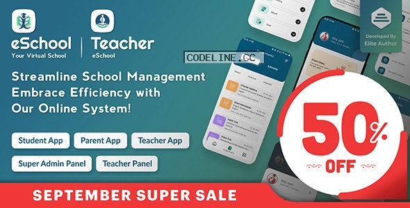 eSchool v2.0.1 – Virtual School Management System Flutter App with Laravel Admin Panel